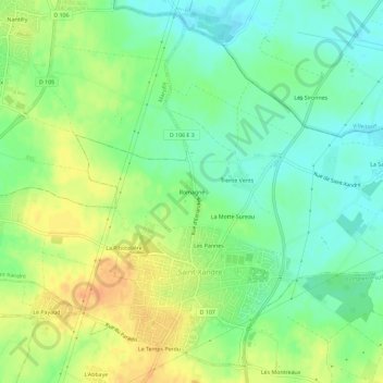 Romagnéの地形図、標高、地勢