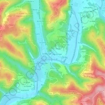 Le Solの地形図、標高、地勢