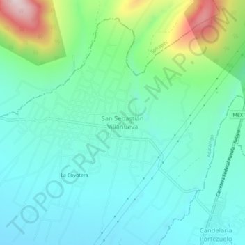 San Sebastián Villanuevaの地形図、標高、地勢
