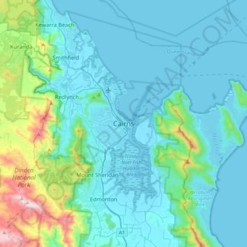ケアンズの地形図、標高、地勢