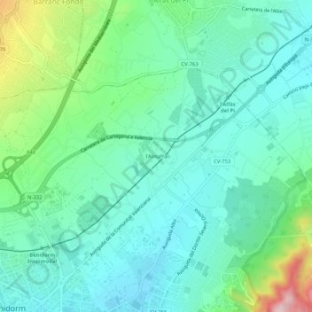 l'Almafràの地形図、標高、地勢