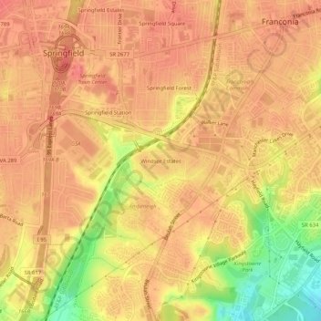 Windsor Estatesの地形図、標高、地勢
