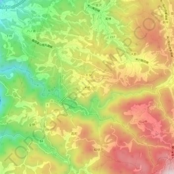 米峰の地形図、標高、地勢