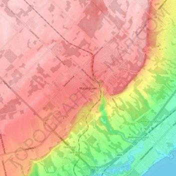 Waterdownの地形図、標高、地勢