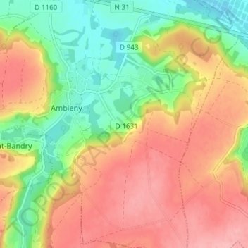 Hignièresの地形図、標高、地勢