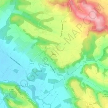 Biéouの地形図、標高、地勢