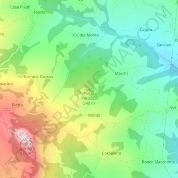 Pietra Perducaの地形図、標高、地勢