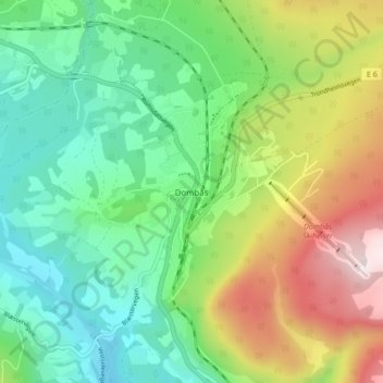 Dombåsの地形図、標高、地勢