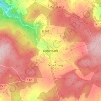 Gonzerathの地形図、標高、地勢