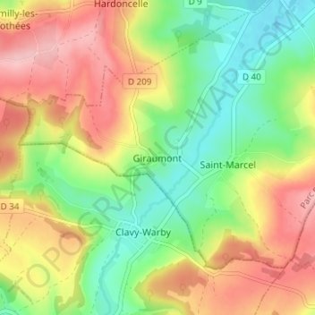 Giraumontの地形図、標高、地勢