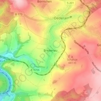 Breitenauの地形図、標高、地勢