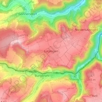 Lützingenの地形図、標高、地勢