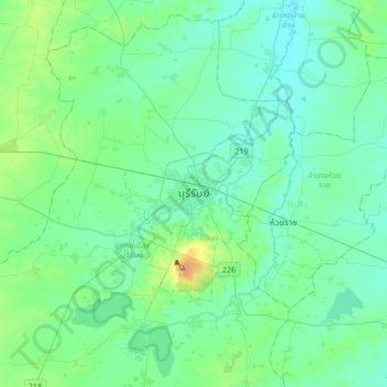 ブリーラムの地形図、標高、地勢