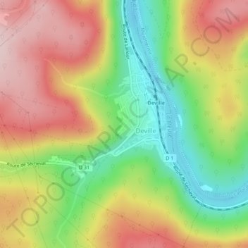 Terres Rochetteの地形図、標高、地勢