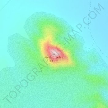 Peak Charlesの地形図、標高、地勢