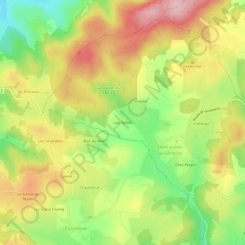 Les Taillesの地形図、標高、地勢