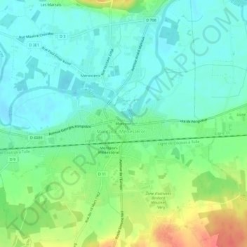 Montponの地形図、標高、地勢