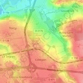 Rentillyの地形図、標高、地勢