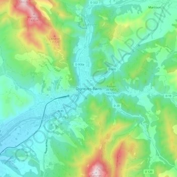 Digne-les-Bainsの地形図、標高、地勢