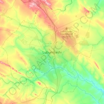 Lubumbashiの地形図、標高、地勢
