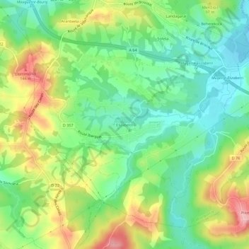 Elizaberriの地形図、標高、地勢