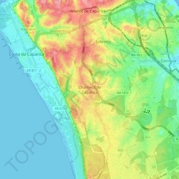 Charneca de Caparicaの地形図、標高、地勢