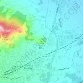Monte Olivetoの地形図、標高、地勢