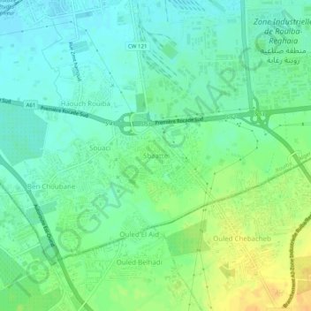 Sbaatの地形図、標高、地勢
