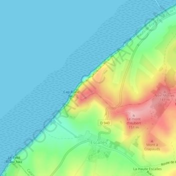 Cap Blanc-Nezの地形図、標高、地勢