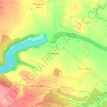 Dhurkontaの地形図、標高、地勢