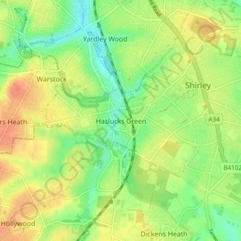 Haslucks Greenの地形図、標高、地勢