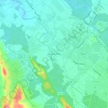 Mourenx Bourgの地形図、標高、地勢