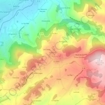 Le Bourgの地形図、標高、地勢