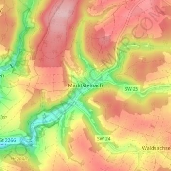 Marktsteinachの地形図、標高、地勢