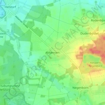 Abbensenの地形図、標高、地勢