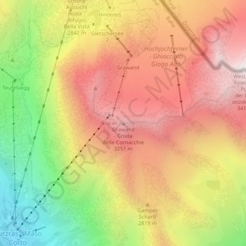 Grawandの地形図、標高、地勢