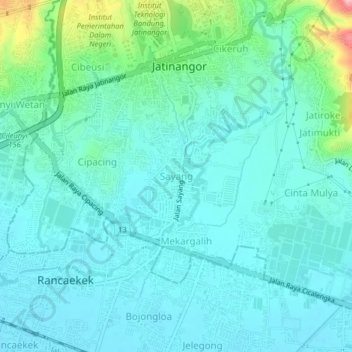 Sayangの地形図、標高、地勢