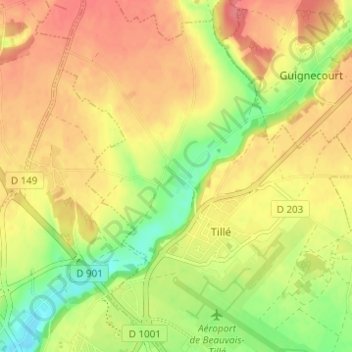 Rieuxの地形図、標高、地勢