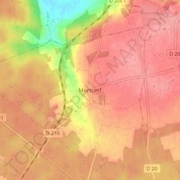 Mortcerfの地形図、標高、地勢