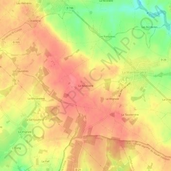 La Roussièreの地形図、標高、地勢