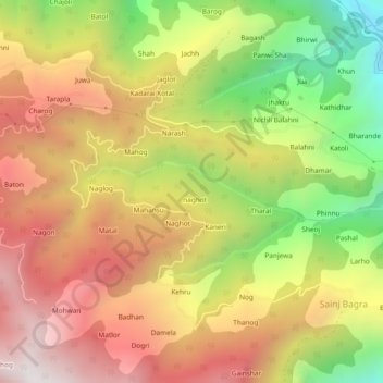 Tharliの地形図、標高、地勢