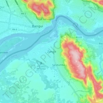 Zongoの地形図、標高、地勢