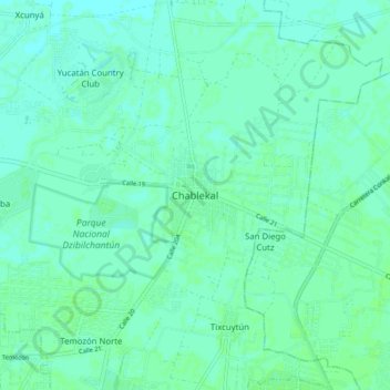 Chablekalの地形図、標高、地勢
