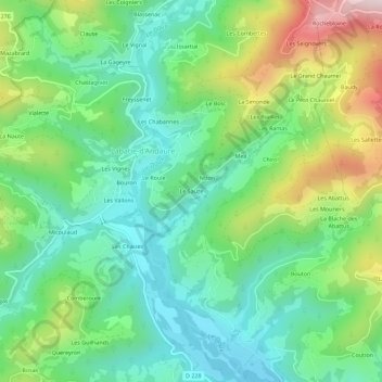 Le Sauzeの地形図、標高、地勢