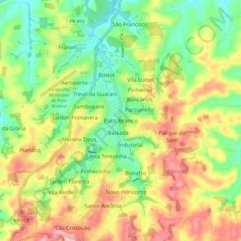Pato Brancoの地形図、標高、地勢