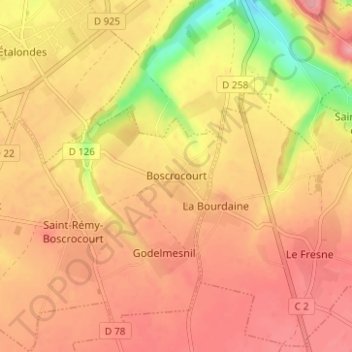 Boscrocourtの地形図、標高、地勢