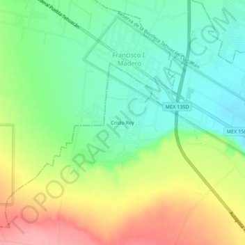 Cristo Reyの地形図、標高、地勢
