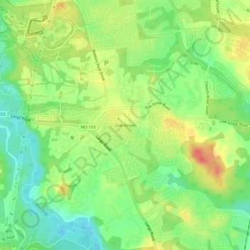 Oak Groveの地形図、標高、地勢