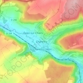 Charencyの地形図、標高、地勢
