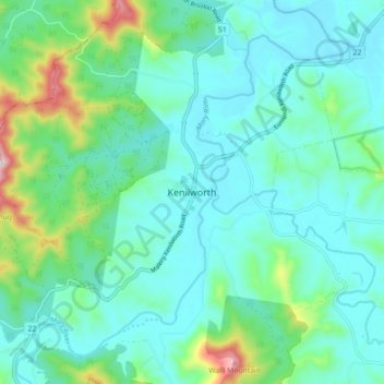 Kenilworthの地形図、標高、地勢